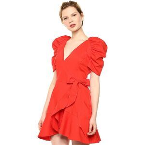 C/MEO Collective Women's Large Motivations Puff Sleeve Ruffle‎ Hem Wrap Dress